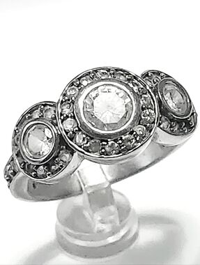 1.00 ctw Silver Trinity Halo Bezel 3 stone Ring size 7